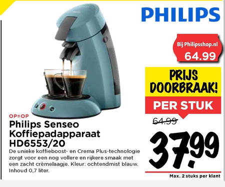 verrader veelbelovend Vliegveld Philips koffiepadmachine folder aanbieding bij Vomar - details