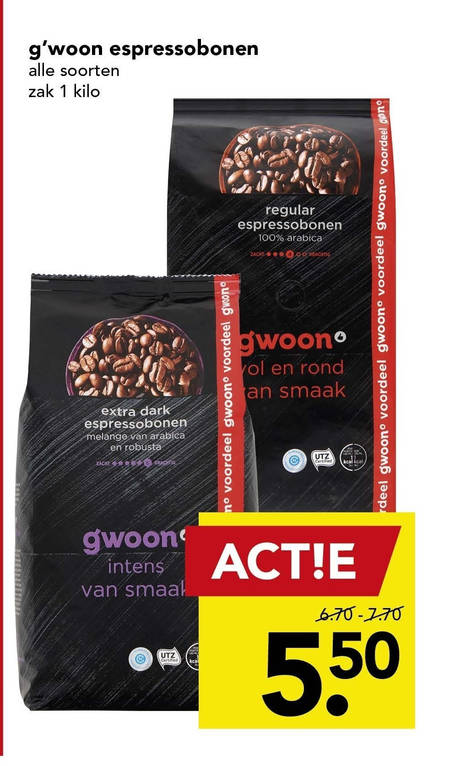 Gwoon   koffiebonen folder aanbieding bij  Deen - details