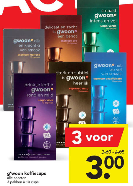 Gwoon   koffiecups folder aanbieding bij  Deen - details