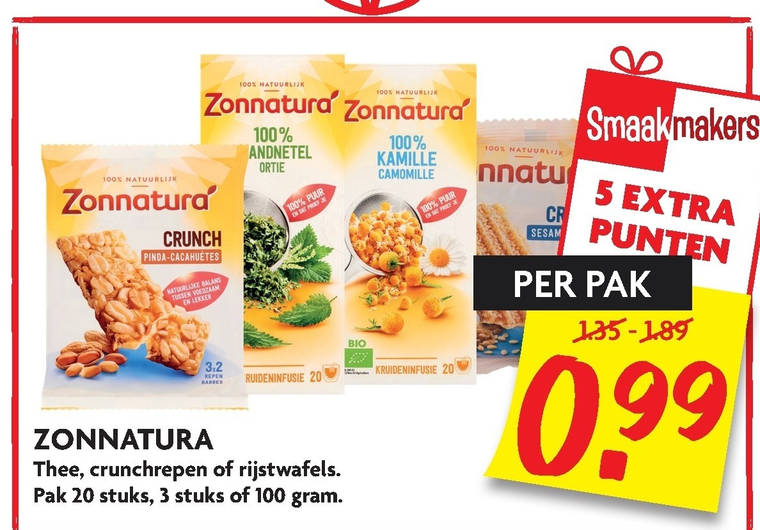 Zonnatura   mueslireep, rijstwafels folder aanbieding bij  Dekamarkt - details