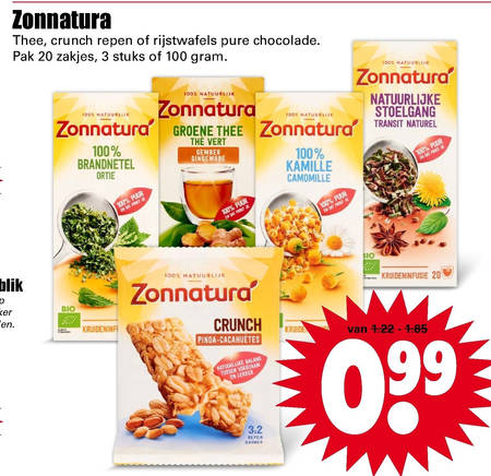 Zonnatura   mueslireep, thee folder aanbieding bij  Dirk - details