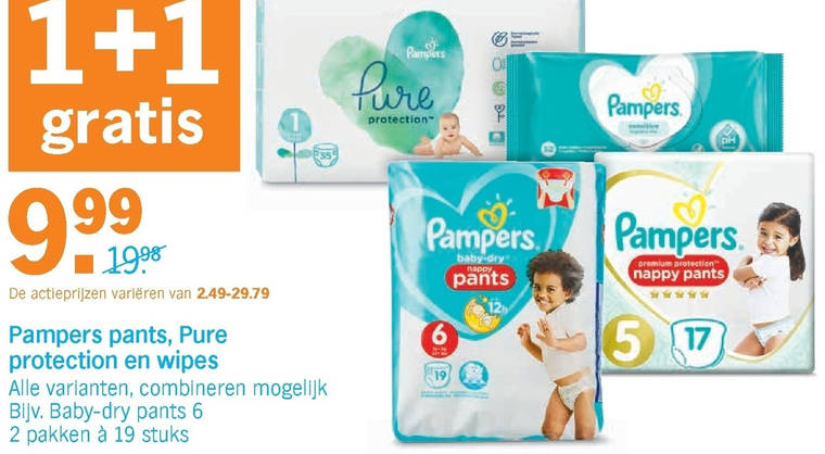 Pampers   luiers, billendoekjes folder aanbieding bij  Albert Heijn - details