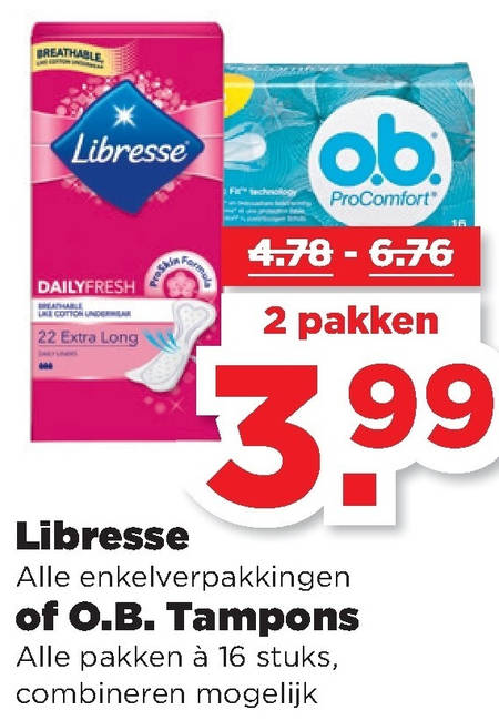 Libresse   tampons, maandverband folder aanbieding bij  Plus - details