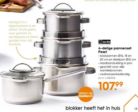 Memoriseren stoom Specificiteit Sola pannenset folder aanbieding bij Blokker - details