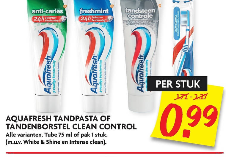 Aquafresh   tandpasta, tandenborstel folder aanbieding bij  Dekamarkt - details