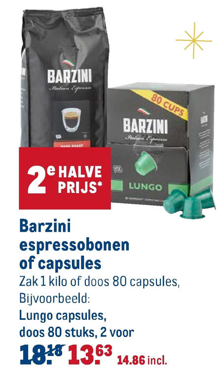 Barzini   koffiebonen, koffiecups folder aanbieding bij  Makro - details