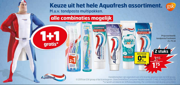 Aquafresh   tandenborstel, tandpasta folder aanbieding bij  Trekpleister - details