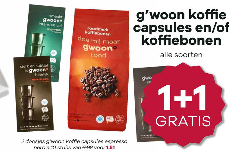 Gwoon   koffiecups, koffiebonen folder aanbieding bij  Boons Markt - details