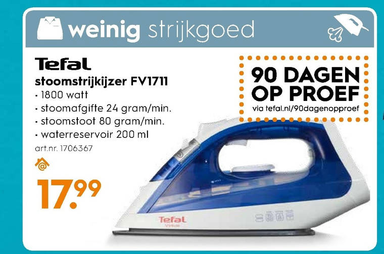 Tefal   stoomstrijkijzer folder aanbieding bij  Blokker - details