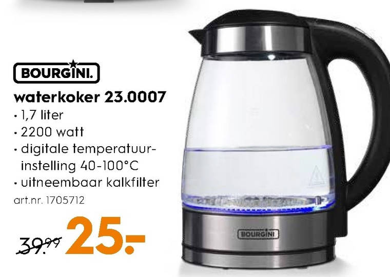 Bourgini   waterkoker folder aanbieding bij  Blokker - details