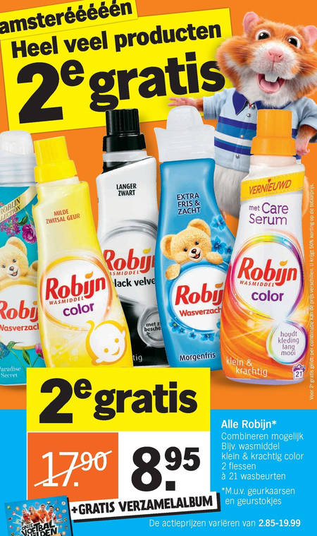 Robijn   wasverzachter, wasmiddel folder aanbieding bij  Albert Heijn - details