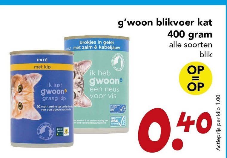 Gwoon   kattenvoer folder aanbieding bij  Deen - details