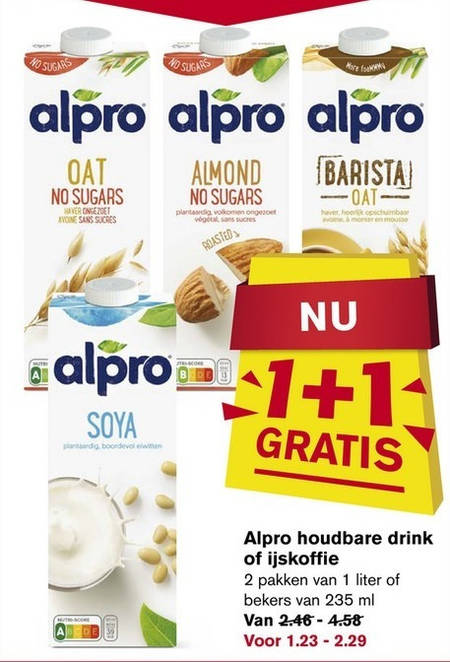 Alpro   soja melk, koffiemelk folder aanbieding bij  Hoogvliet - details