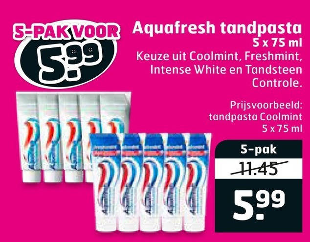 Aquafresh   tandpasta folder aanbieding bij  Trekpleister - details