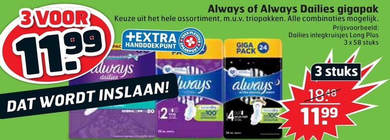 Always   inlegkruisjes, maandverband folder aanbieding bij  Trekpleister - details