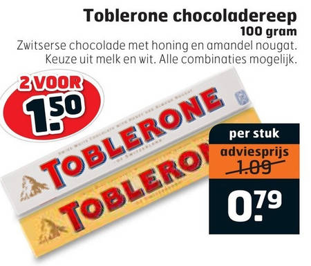 Toblerone   chocolade folder aanbieding bij  Trekpleister - details