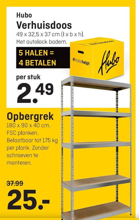 Hubo Huismerk   voorraadrek, verhuisdoos folder aanbieding bij  Hubo - details