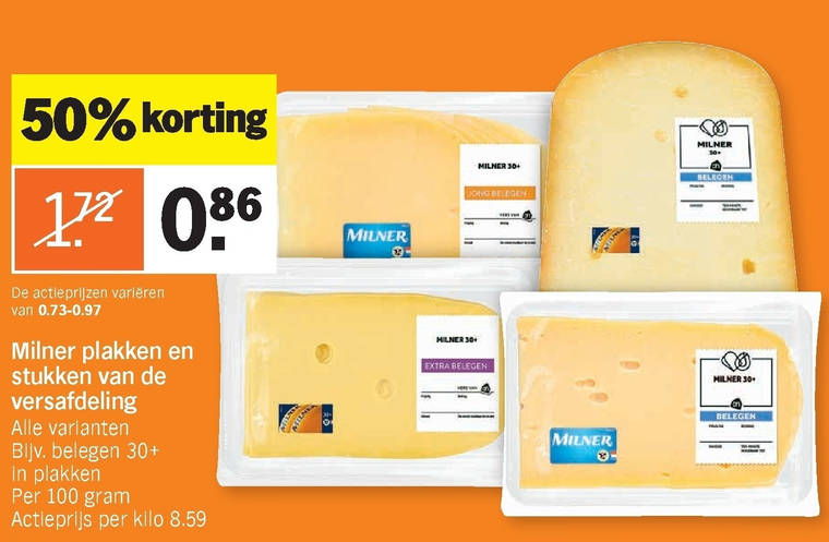 Milner   kaasplakken, kaas folder aanbieding bij  Albert Heijn - details