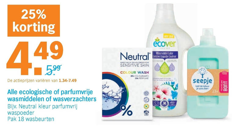 Ecover   wasverzachter, wasmiddel folder aanbieding bij  Albert Heijn - details