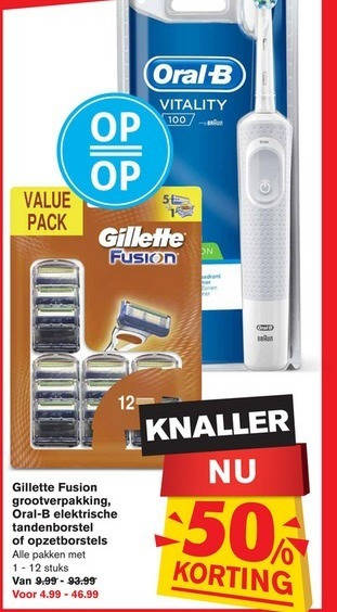 Gillette   scheermesjes, electrische tandenborstel folder aanbieding bij  Hoogvliet - details