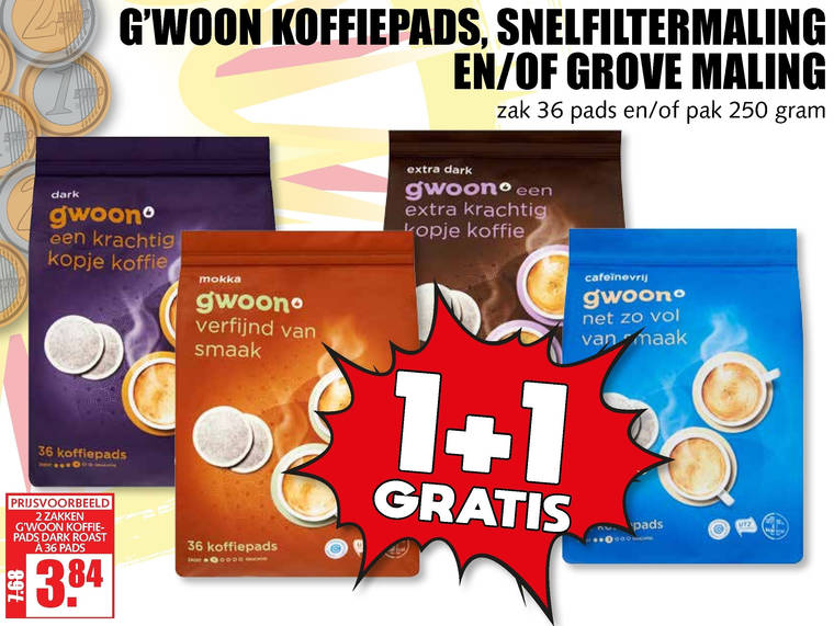 Gwoon   koffie, koffiepad folder aanbieding bij  MCD Supermarkt Basis - details