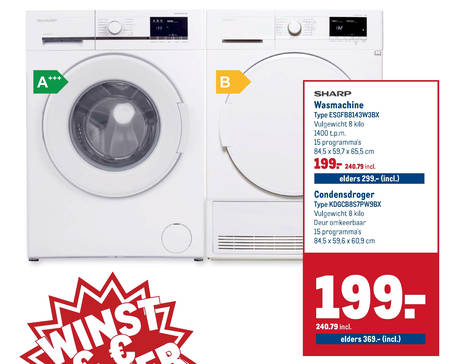 Sharp   condensdroger, wasmachine folder aanbieding bij  Makro - details