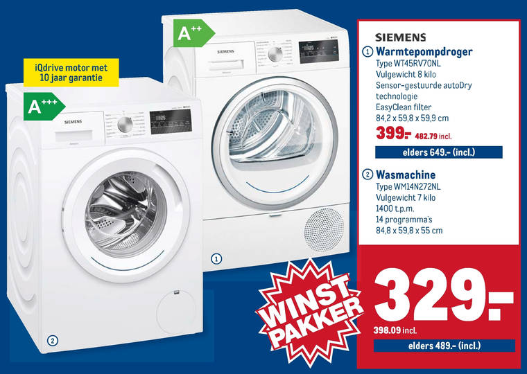 Siemens   warmtepompdroger, wasmachine folder aanbieding bij  Makro - details