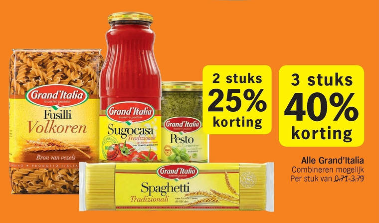 Grand Italia   spaghetti, fusilli folder aanbieding bij  Albert Heijn - details