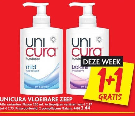 Unicura   handzeep folder aanbieding bij  Dekamarkt - details