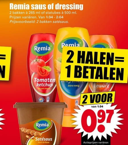 Remia   mayonaise, satesaus folder aanbieding bij  Dirk - details