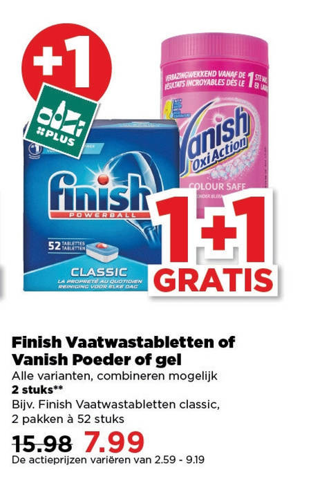 Finish   vlekkenverwijderaar, vaatwasmiddel folder aanbieding bij  Plus - details