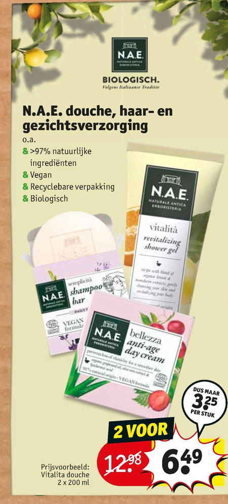 N.A.E.   dagcreme, douchegel folder aanbieding bij  Kruidvat - details