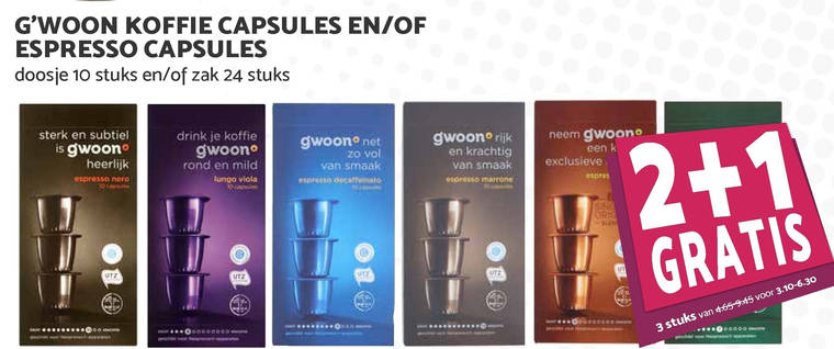 Gwoon   koffiecups folder aanbieding bij  MCD Supermarkt Basis - details