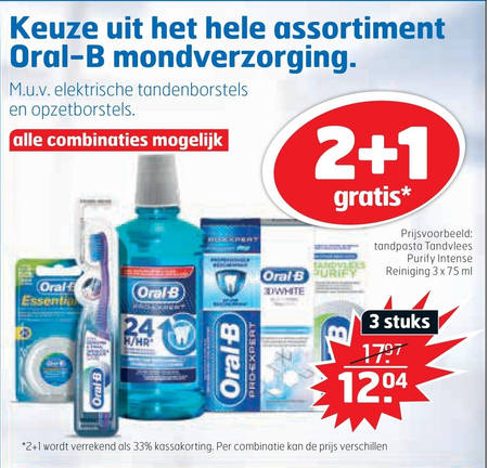 Oral-B   mondwater, tandpasta folder aanbieding bij  Trekpleister - details