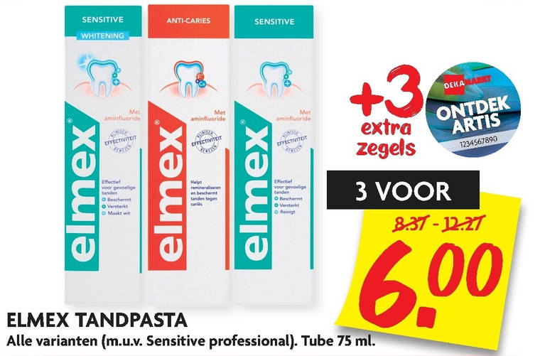 Elmex   tandpasta folder aanbieding bij  Dekamarkt - details