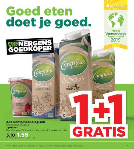 Campina   karnemelk, melk folder aanbieding bij  Plus - details