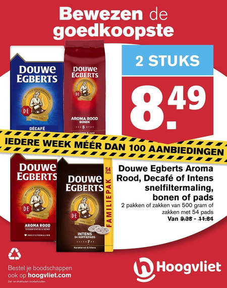 Douwe Egberts   koffie, koffiebonen folder aanbieding bij  Hoogvliet - details