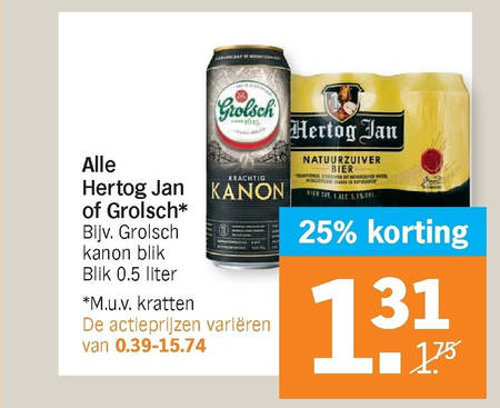 Grolsch   blikje bier, flesje bier folder aanbieding bij  Albert Heijn - details