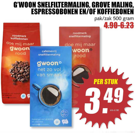 Gwoon   koffie, koffiebonen folder aanbieding bij  MCD Supermarkt Basis - details