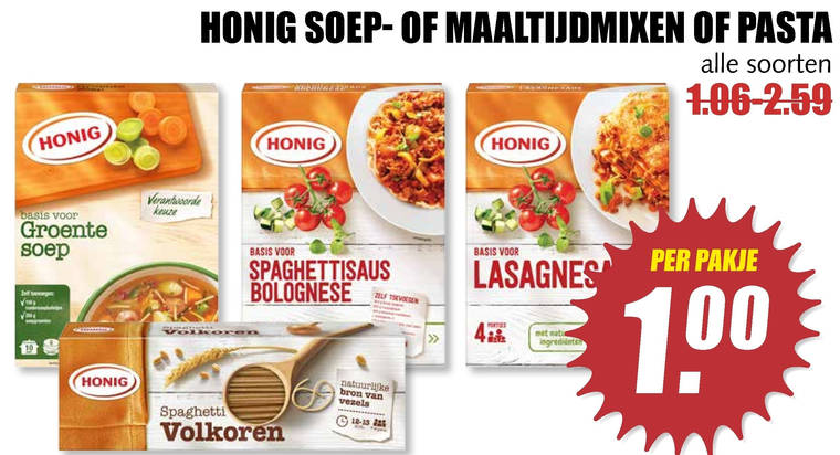 Honig   soep, spaghetti folder aanbieding bij  MCD Supermarkt Basis - details