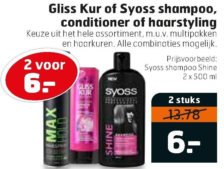 Syoss   hairspray, shampoo folder aanbieding bij  Trekpleister - details