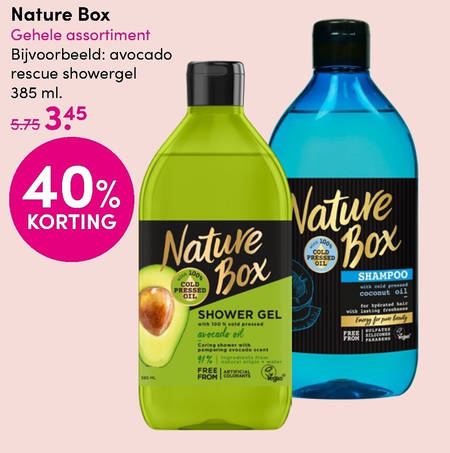 Nature Box   douchegel, shampoo folder aanbieding bij  DA - details