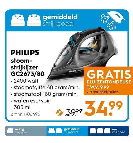 Philips   stoomstrijkijzer folder aanbieding bij  Blokker - details