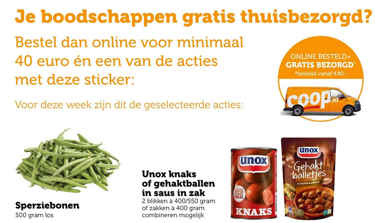 Unox   sperziebonen, knakworst folder aanbieding bij  Coop - details