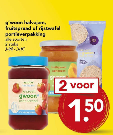 Gwoon   rijstwafels, jam folder aanbieding bij  Deen - details