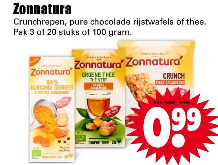 Zonnatura   rijstwafels, mueslireep folder aanbieding bij  Dirk - details