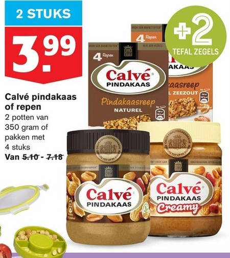 Calve   mueslireep, pindakaas folder aanbieding bij  Hoogvliet - details