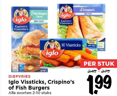 Iglo   visschnitzel, visburgers folder aanbieding bij  Vomar - details