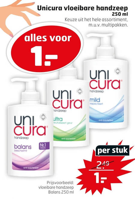 Unicura   handzeep folder aanbieding bij  Trekpleister - details