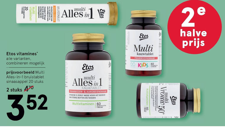 Etos Huismerk   multivitaminen, vitamine folder aanbieding bij  Etos - details